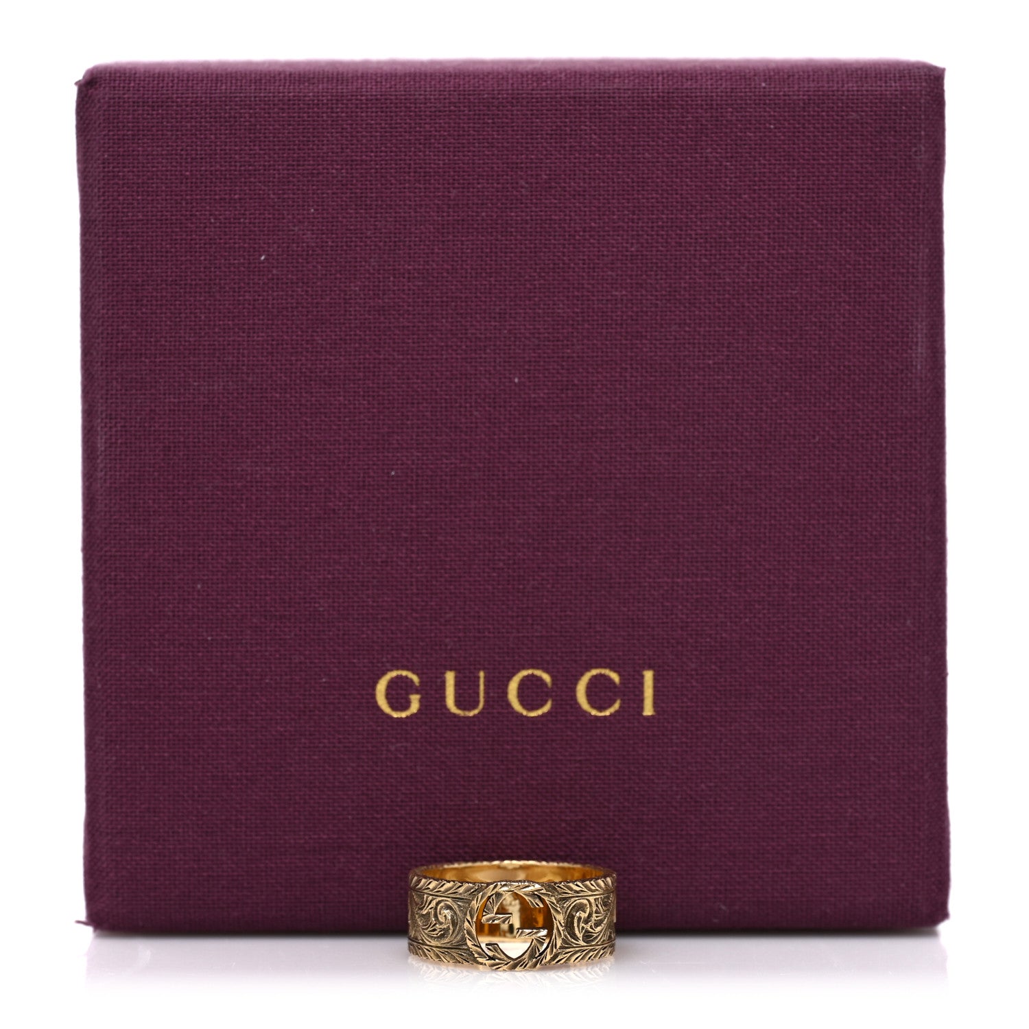 Gucci 18K Yellow Gold Interlocking G Arabesque Ring 55 7.25 6 of 6