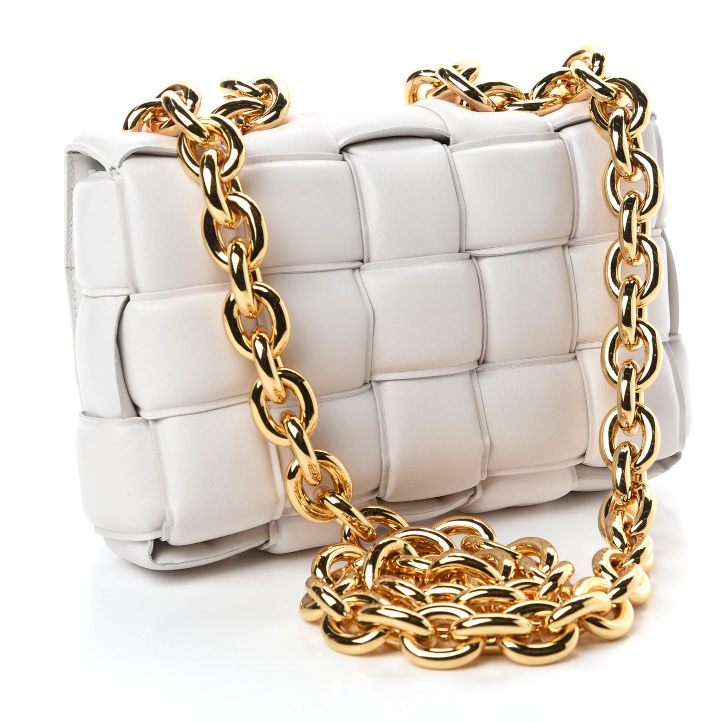Lambskin Maxi Intreccio Padded Chain Cassette Crossbody Bag White