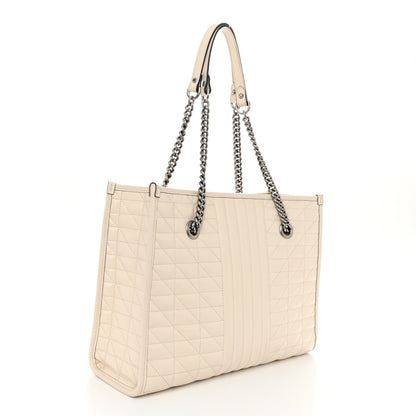 Gucci Calfskin Matelasse Aria Medium GG Marmont Shoulder Tote Mystic White 3 of 9