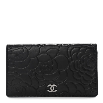 Chanel Lambskin Camellia Embossed Yen Wallet Black 1 of 11