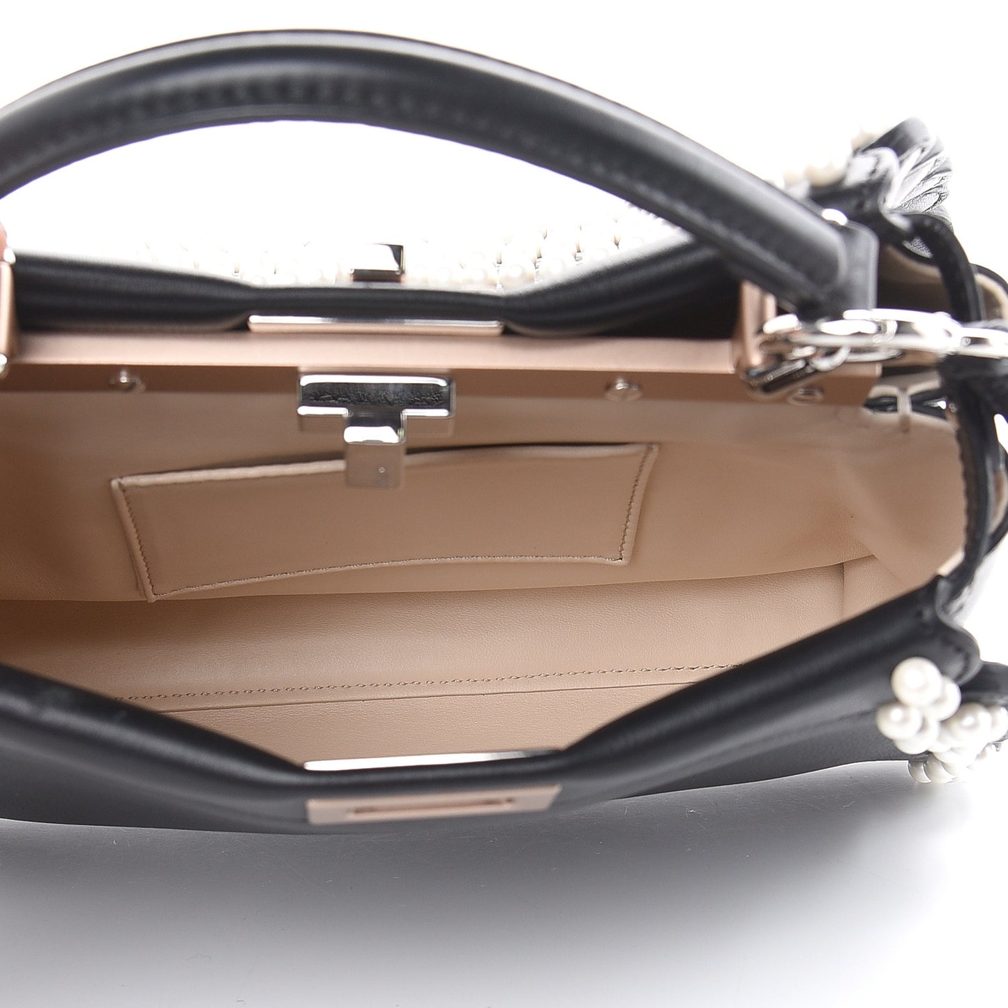 Calfskin Flowers and Bows Scalloped Mini Peekaboo Iconic Satchel Black Camelia