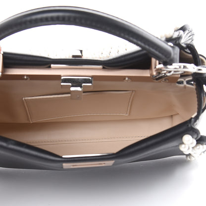 Fendi Calfskin Flowers and Bows Scalloped Mini Peekaboo Iconic Satchel Black Camelia 6 of 10
