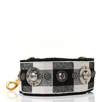 Christian Dior Canvas Embroidered Studded Checkered Embroidered Shoulder Strap White Black 2 of 4