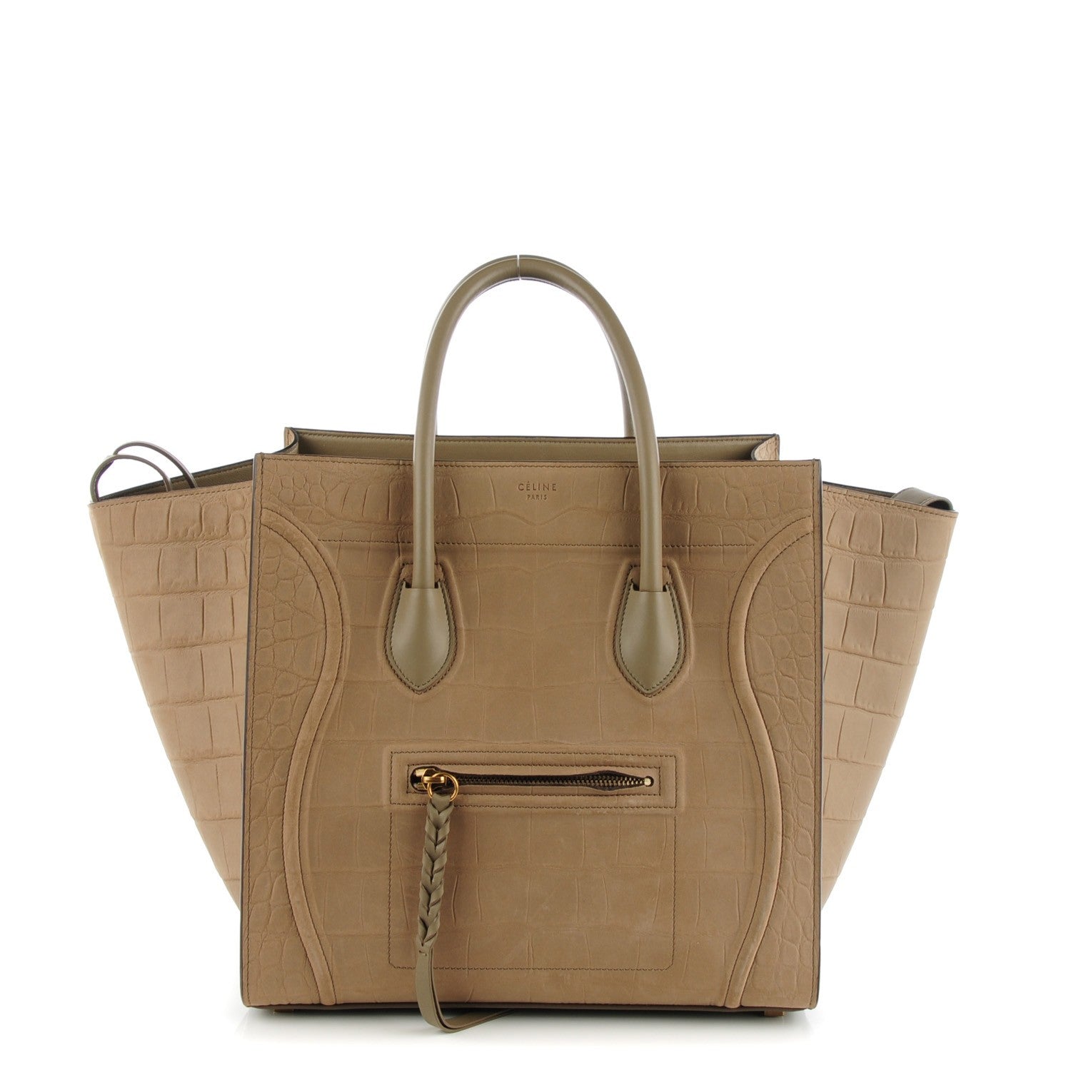 Celine Crocodile Embossed Calfskin Medium Phantom Luggage Beige 1 of 7