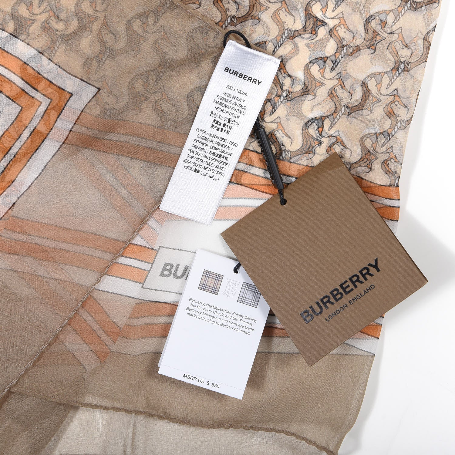 Burberry Silk Chiffon Unicorn Print Oblong Scarf Archive Beige 4 of 4