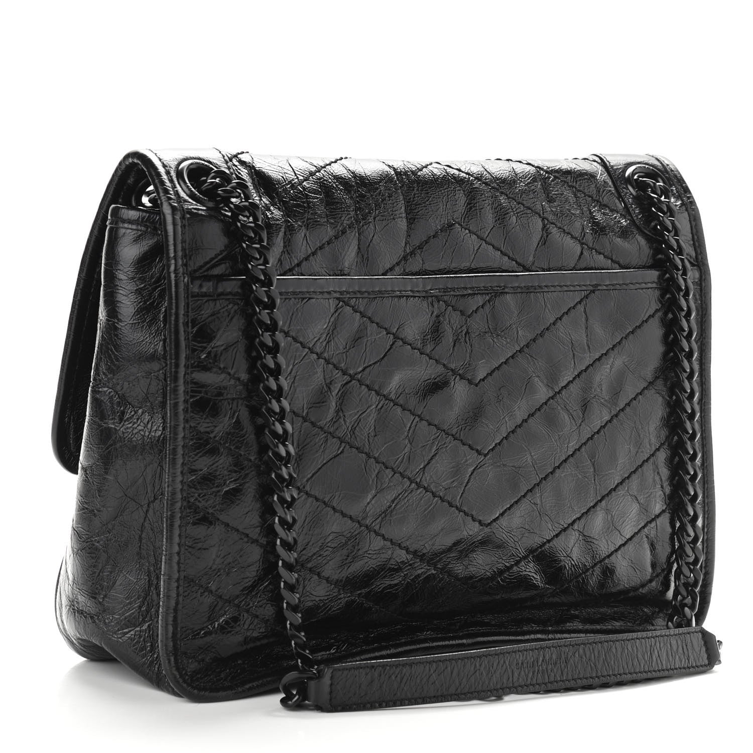 Saint Laurent Crinkled Calfskin Matelasse Monogram Medium Niki Chain Satchel Black 3 of 10