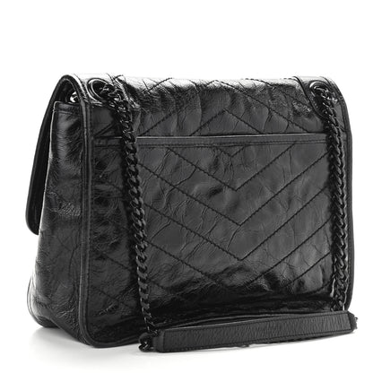 Saint Laurent Crinkled Calfskin Matelasse Monogram Medium Niki Chain Satchel Black 3 of 10