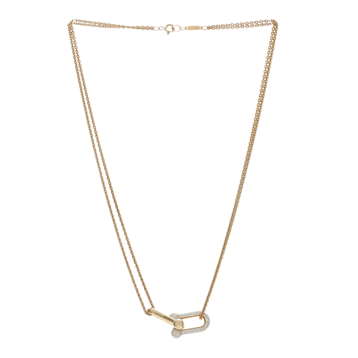 Tiffany 18K Yellow Gold Diamond HardWear Double Link Pave Pendant Necklace 3 of 5