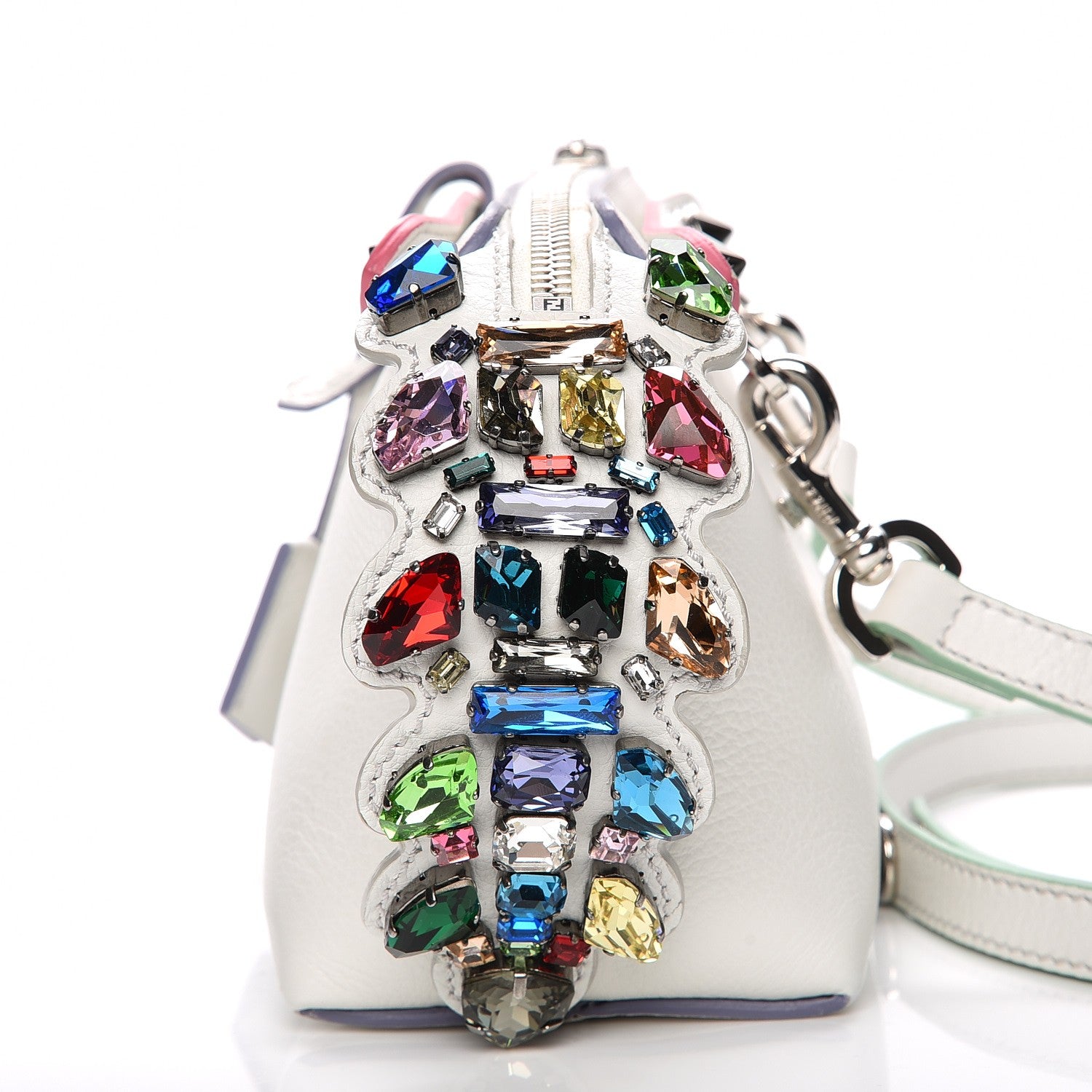 Fendi Vitello Dolce Crystal Croc Tail Mini By The Way Boston Bag White Ice Multicolor 8 of 8