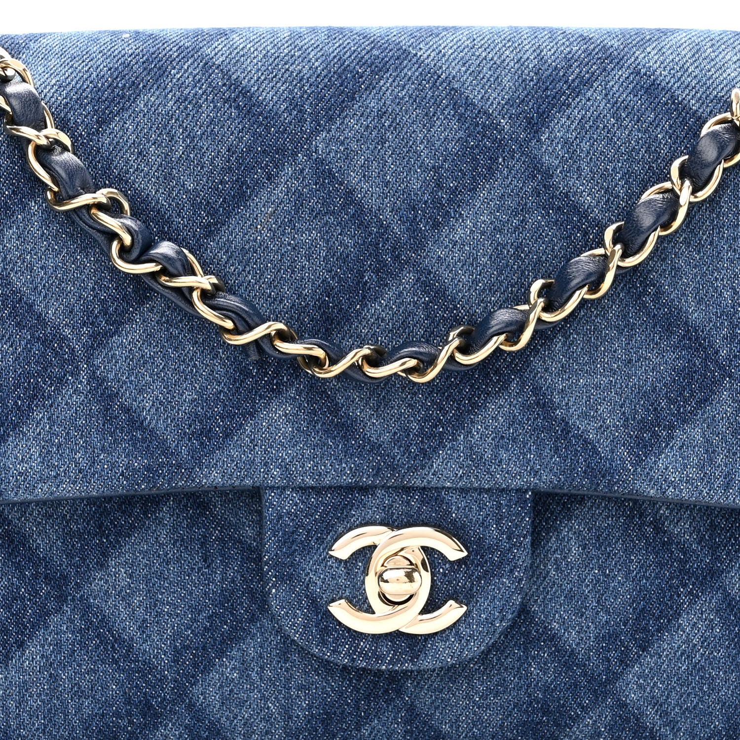 Chanel Printed Denim Quilted Medium Double Flap Dark Blue 7 of 10