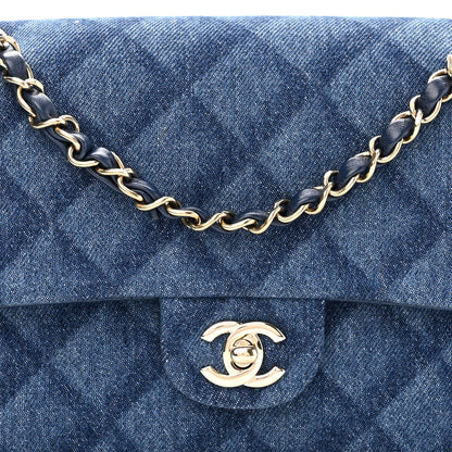 Chanel Printed Denim Quilted Medium Double Flap Dark Blue 7 of 10