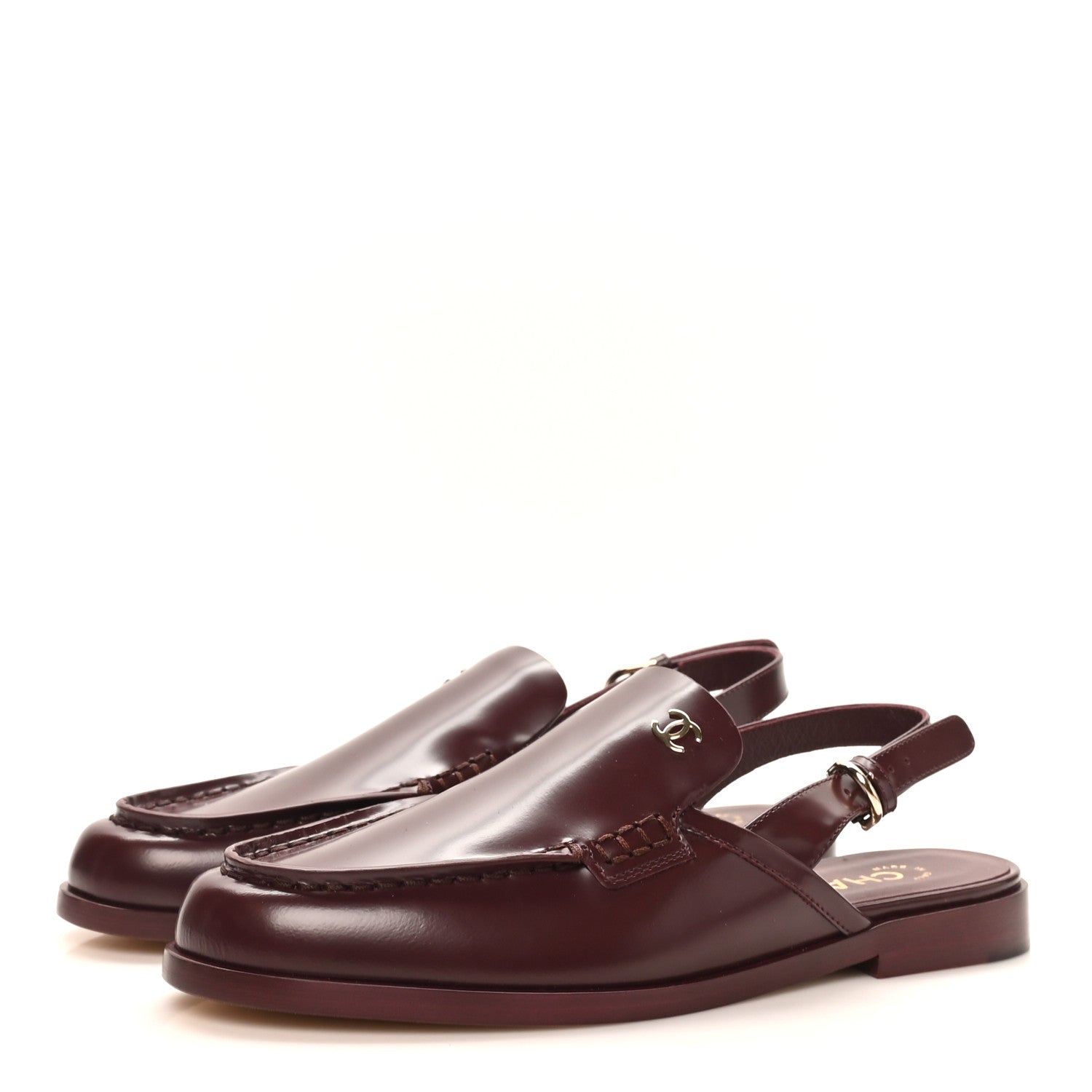 Chanel Shiny Calfskin Slingback Loafers 38 Burgundy 4 of 10