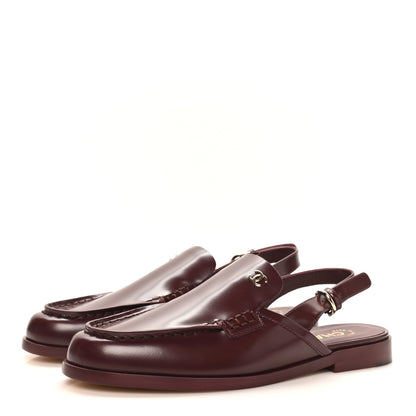 Chanel Shiny Calfskin Slingback Loafers 38 Burgundy 4 of 10