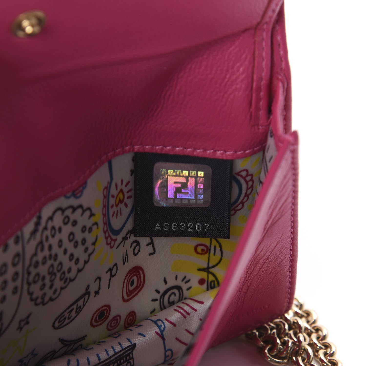 Fendi Nappa Logo Embossed Wallet On Chain Fuxia 9 of 13