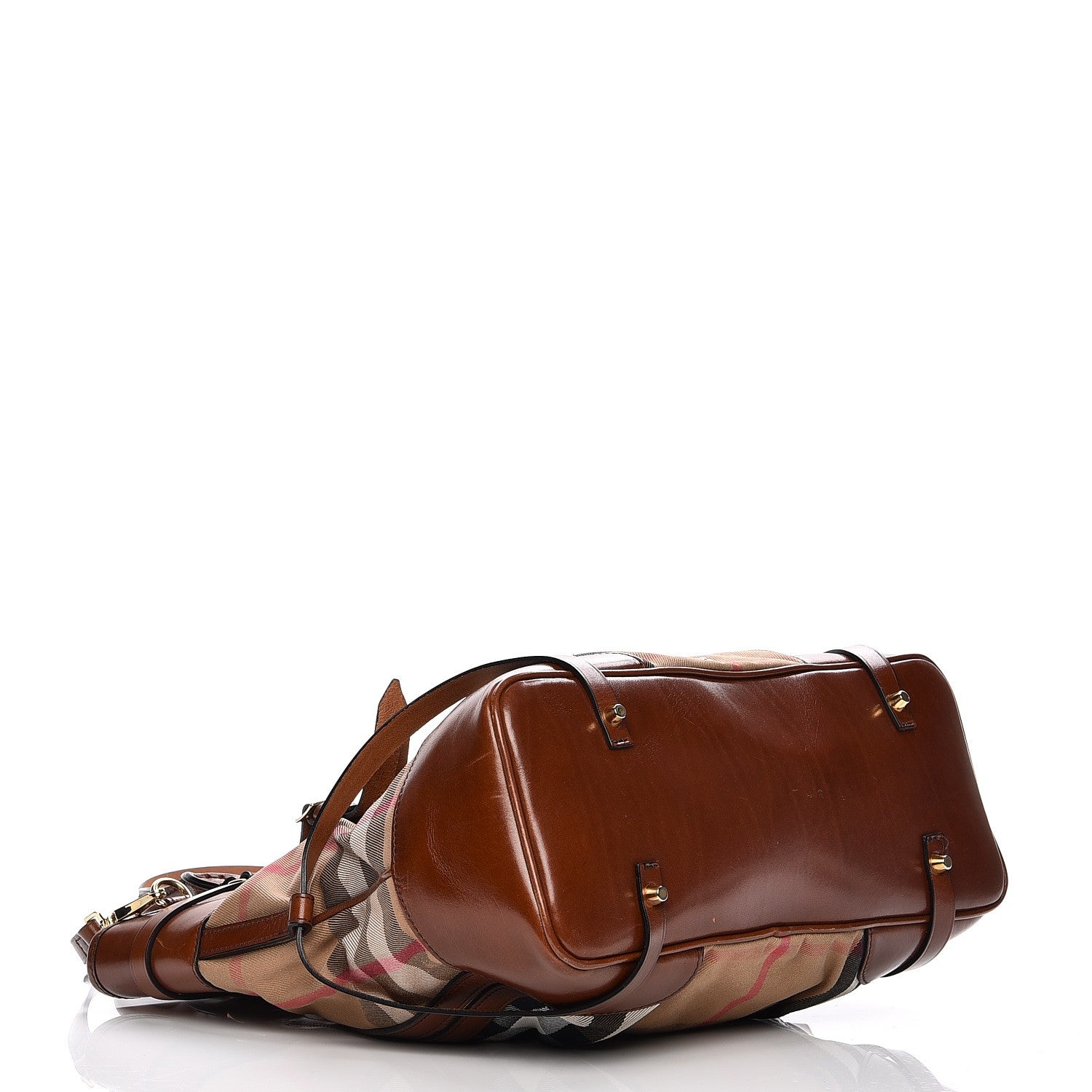 Burberry House Check Bridle Calfskin Medium Whipstitch Tote Dark Tan 5 of 15