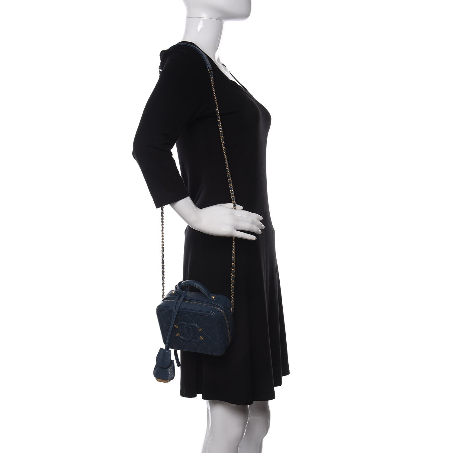 Chanel Caviar Quilted Small CC Filigree Vanity Case Dark Blue 2 of 9