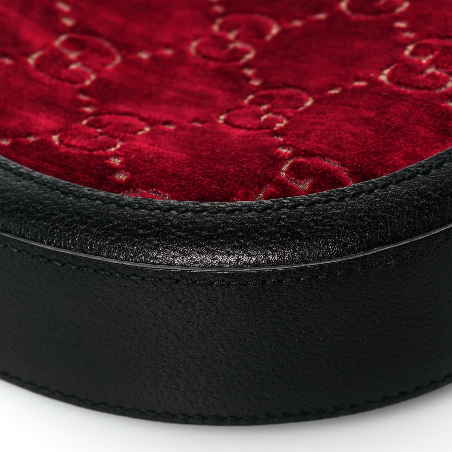 Gucci Velvet GG Monogram Textured Calfskin Round Shoulder Bag Red Cipria Black 11 of 13