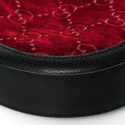 Gucci Velvet GG Monogram Textured Calfskin Round Shoulder Bag Red Cipria Black 11 of 13