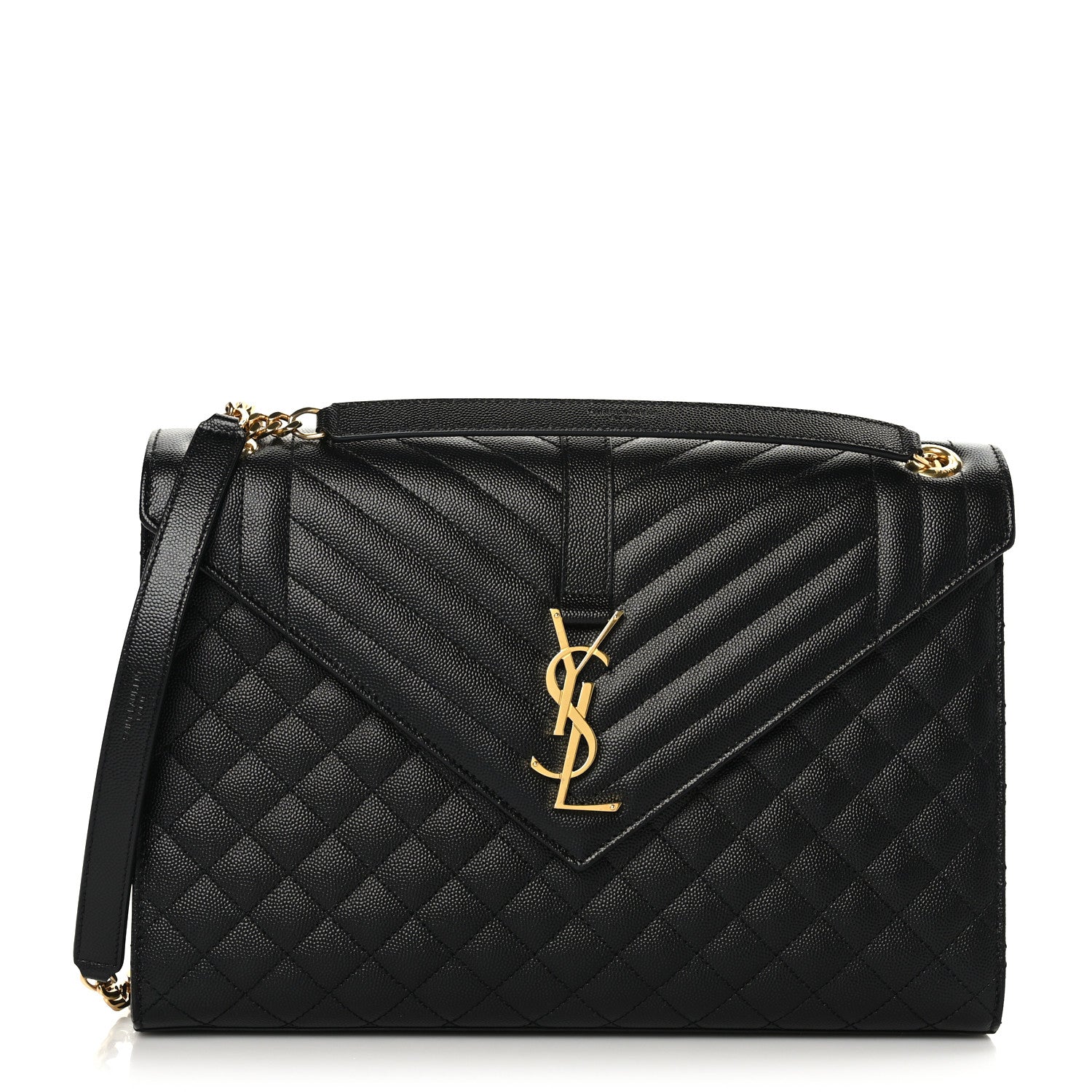 Saint Laurent Grain De Poudre Textured Mixed Matelasse Large Triquilt Monogram Satchel Black 1 of 8