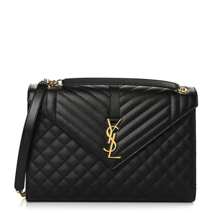 Saint Laurent Grain De Poudre Textured Mixed Matelasse Large Triquilt Monogram Satchel Black 1 of 8
