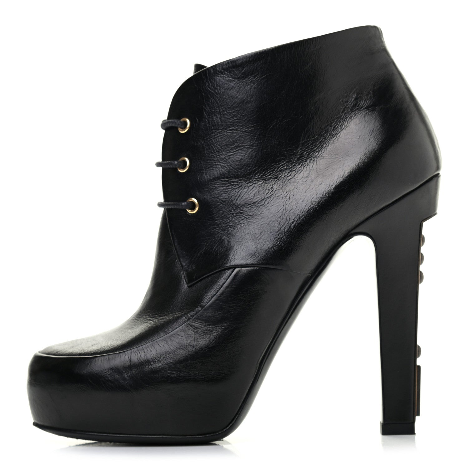 Chanel Glazed Calfskin Lace Up Ankle Booties 38 Black 1 of 6