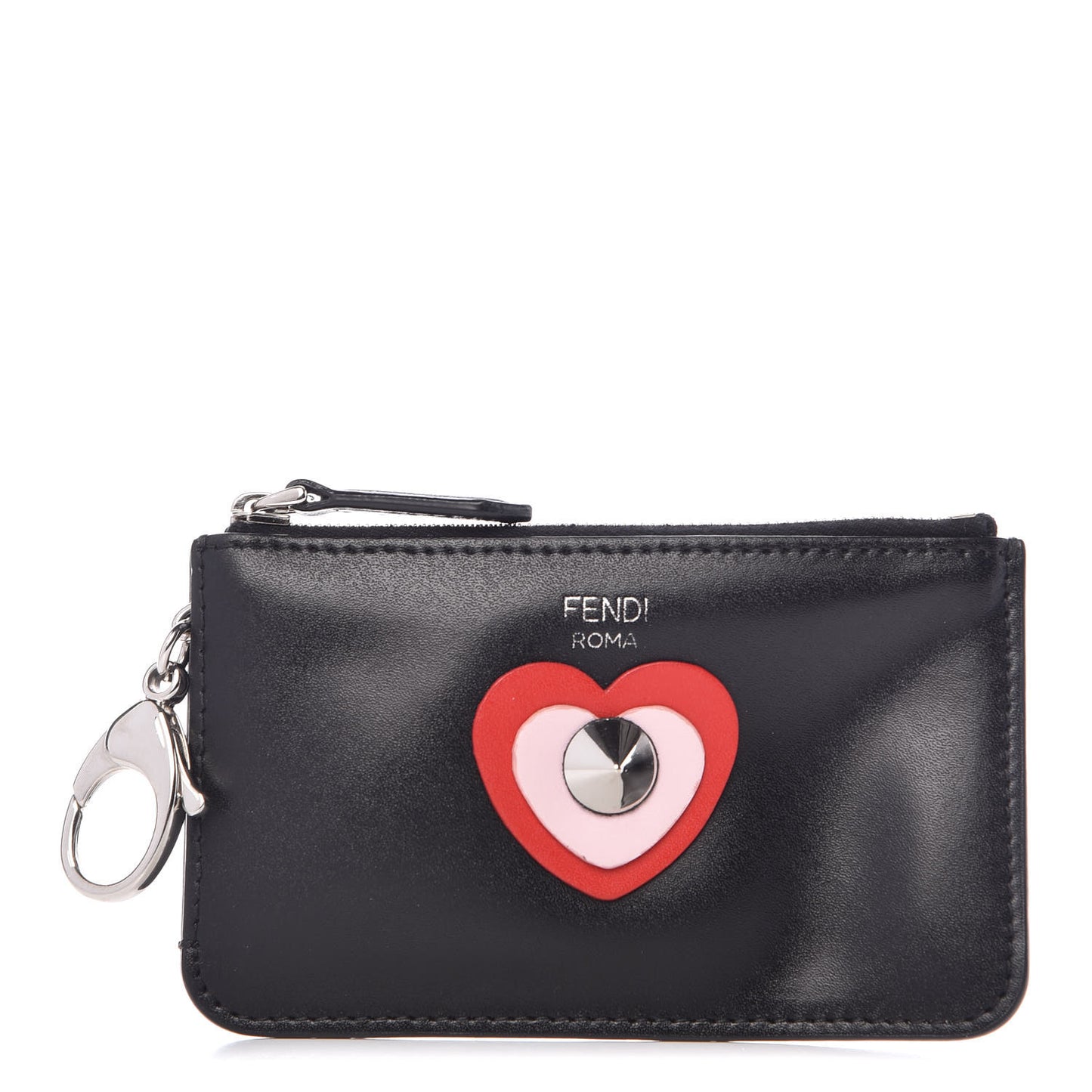 Vitello Applique Heart Coin Pouch Key Case Black