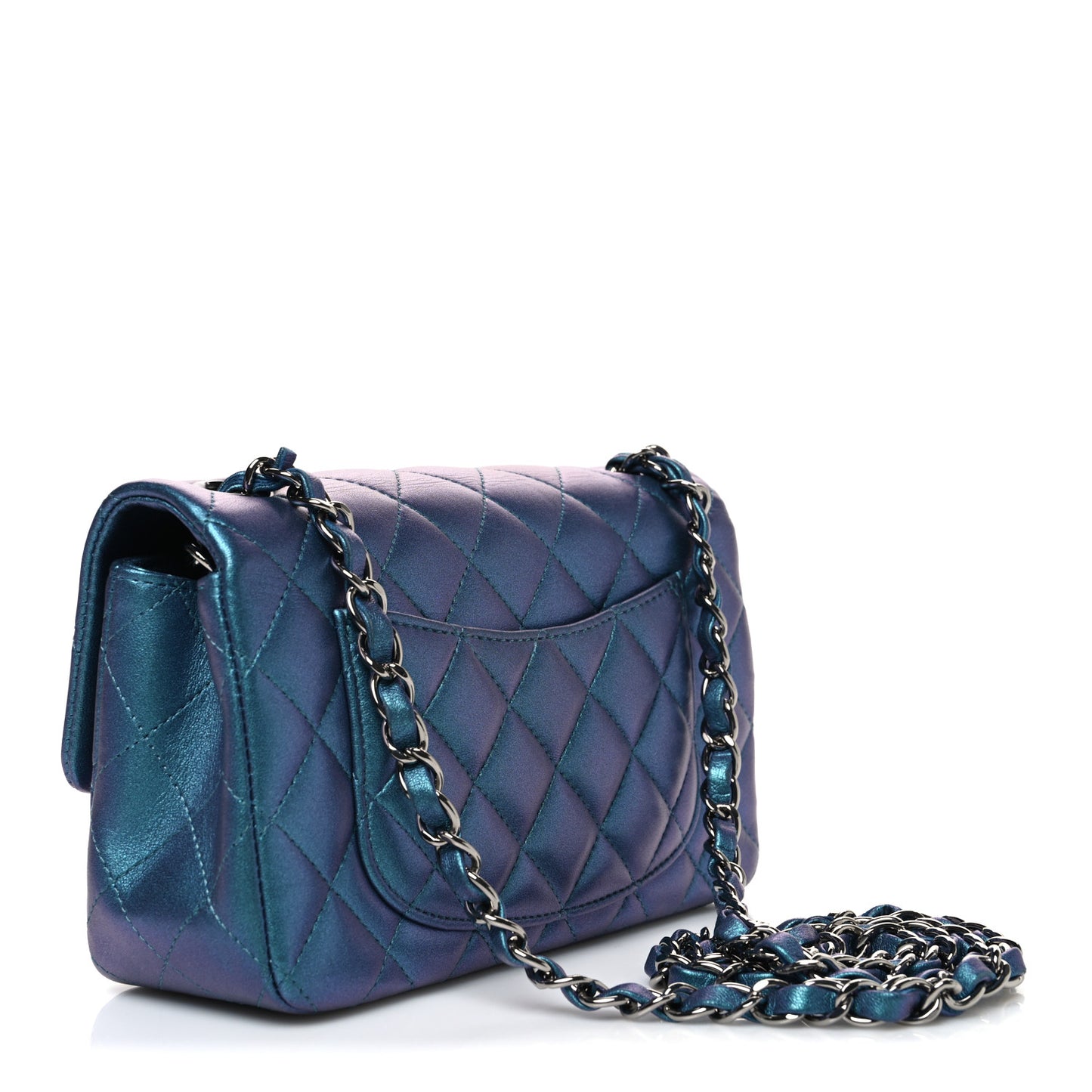 Iridescent Lambskin Quilted Mini Rectangular Flap Turquoise