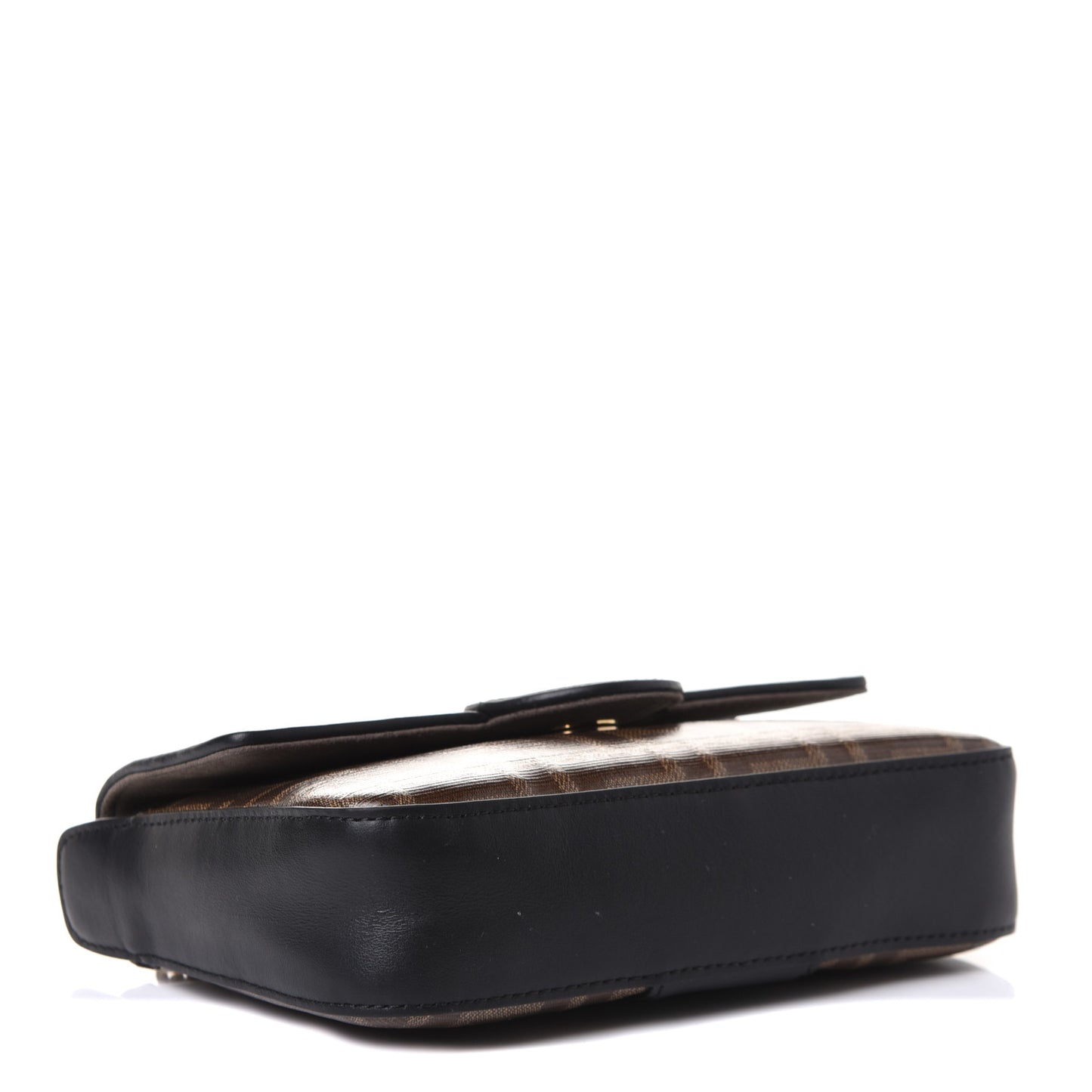 Glazed Fabric Vitello Century FF 1974 Stamp Patch Mini Double F Crossbody Bag Mogano Panna Black