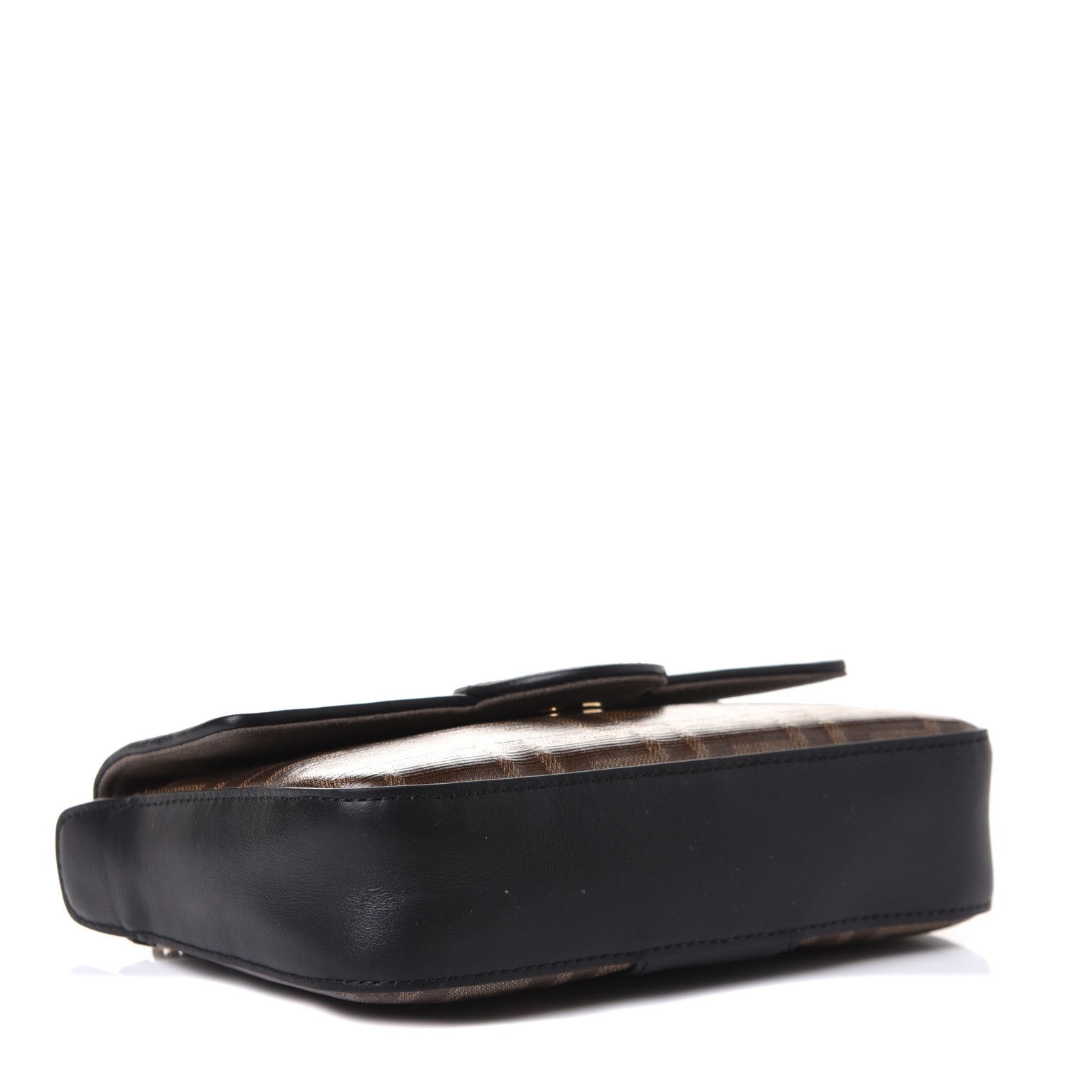 Fendi Glazed Fabric Vitello Century FF 1974 Stamp Patch Mini Double F Crossbody Bag Mogano Panna Black 5 of 11