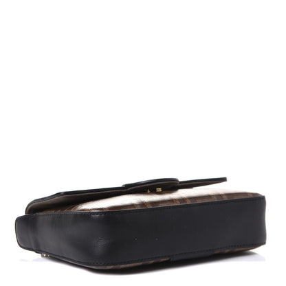 Fendi Glazed Fabric Vitello Century FF 1974 Stamp Patch Mini Double F Crossbody Bag Mogano Panna Black 5 of 11