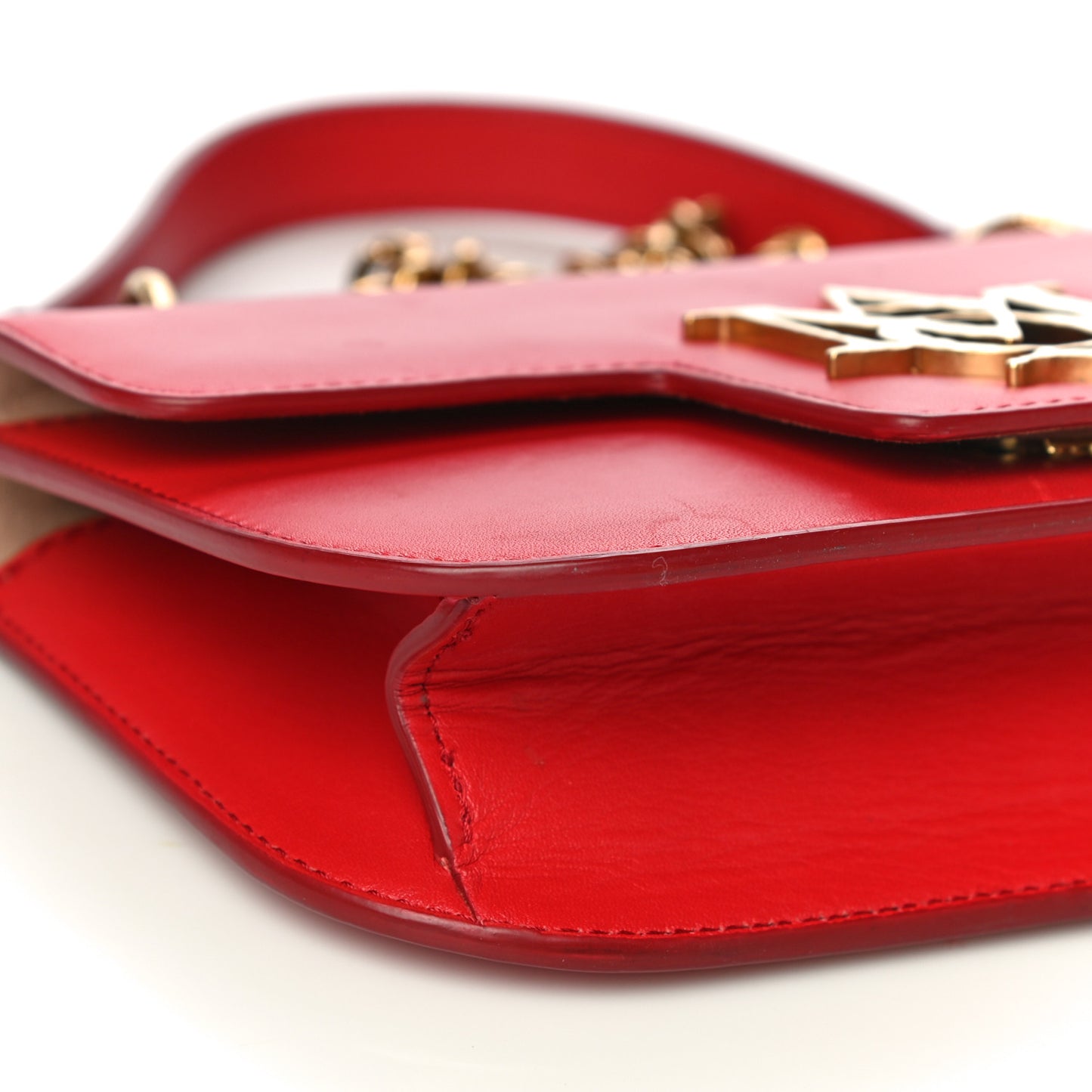 Calfskin Small Insignia Chain Flap Red