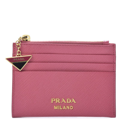 Prada Saffiano Triangle Zip Card Holder Peonia 1 of 8