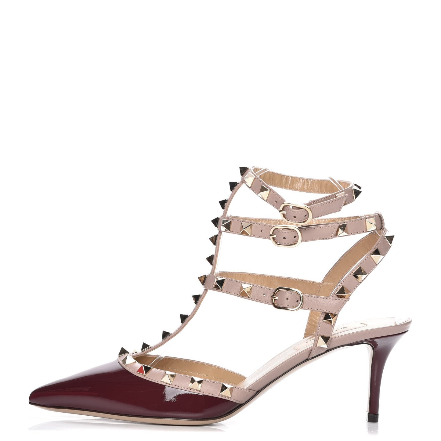 Patent Rockstud Ankle Strap Low Heel Pumps 38.5 Rubin Poudre
