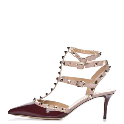 Valentino Garavani Patent Rockstud Ankle Strap Low Heel Pumps 38.5 Rubin Poudre 1 of 8