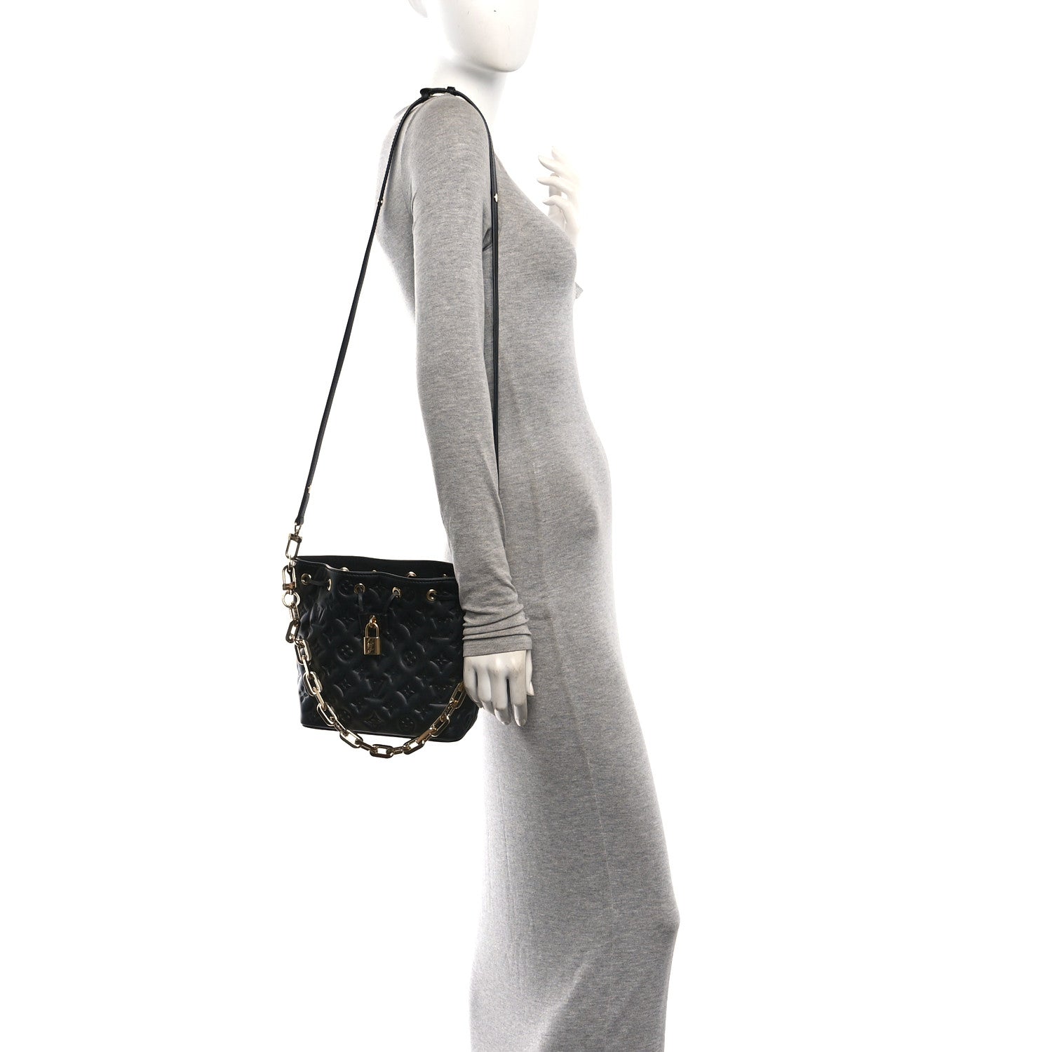 Louis Vuitton Lambskin Embossed Monogram Coussin Bucket Black Black 2 of 9