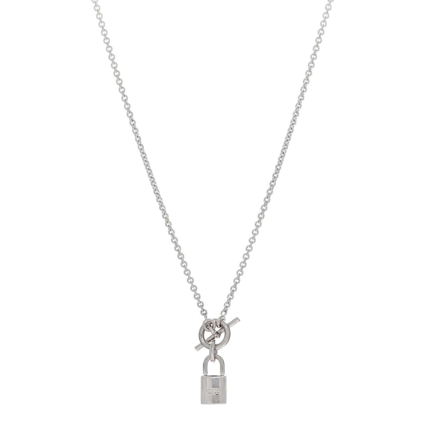 Hermes Sterling Silver Cadenas Kelly Lock Pendant Necklace 1 of 4