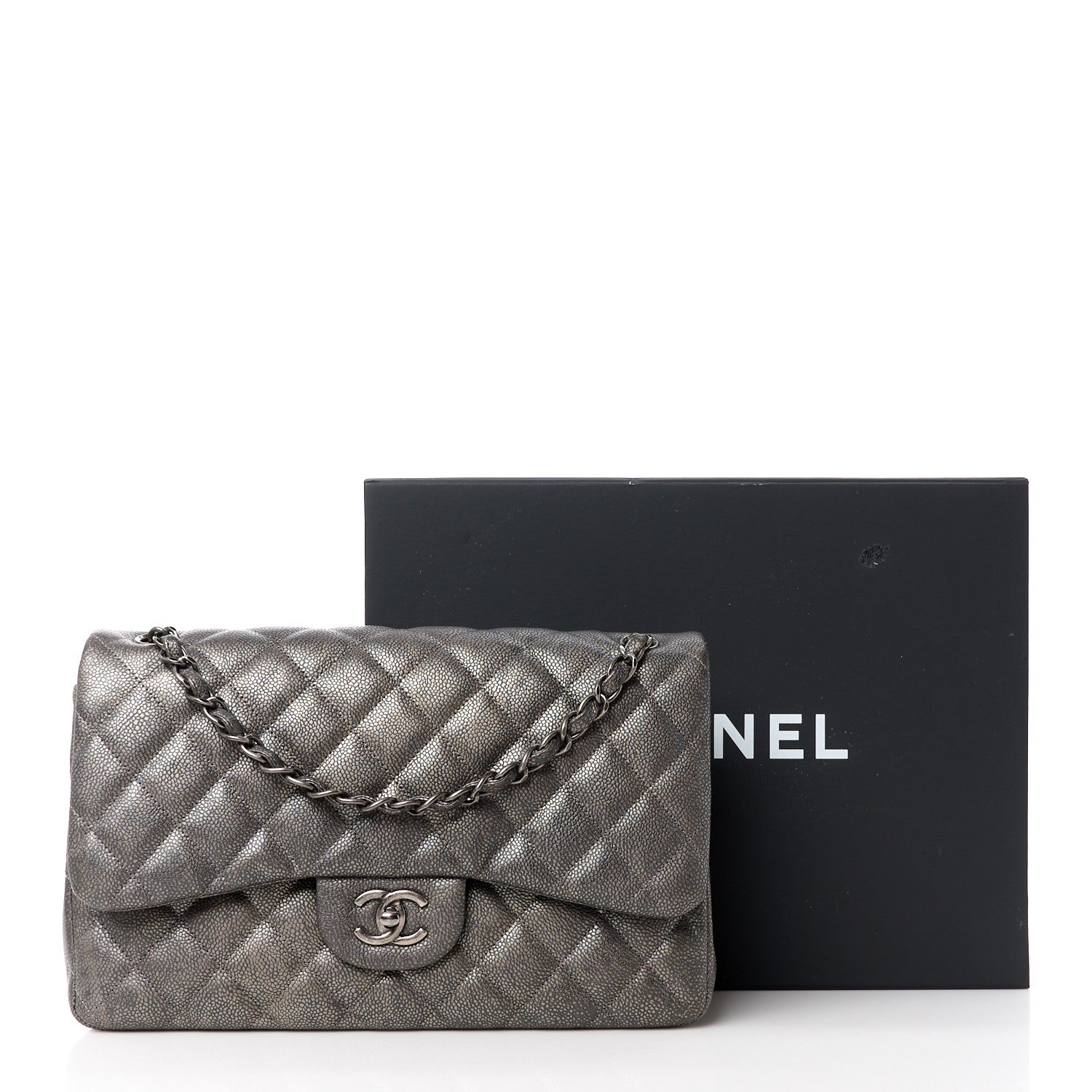 Chanel Metallic Caviar Quilted Jumbo Double Flap Dark Silver 13 of 13
