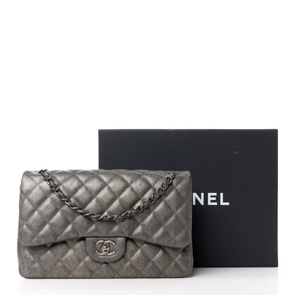 Chanel Metallic Caviar Quilted Jumbo Double Flap Dark Silver 13 of 13