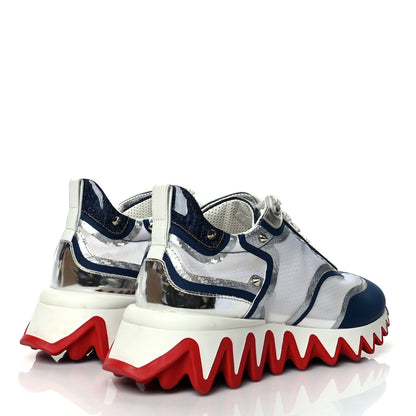Christian Louboutin Patent Mesh Denim Rete Sharkina Flat Sneakers 38.5 Blue White 4 of 10