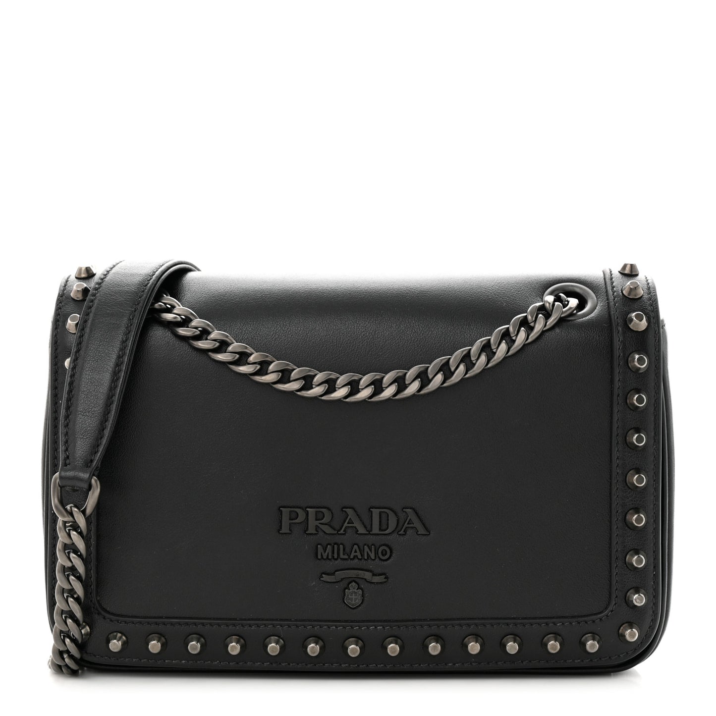 Glace Calfskin Studded Crossbody Black