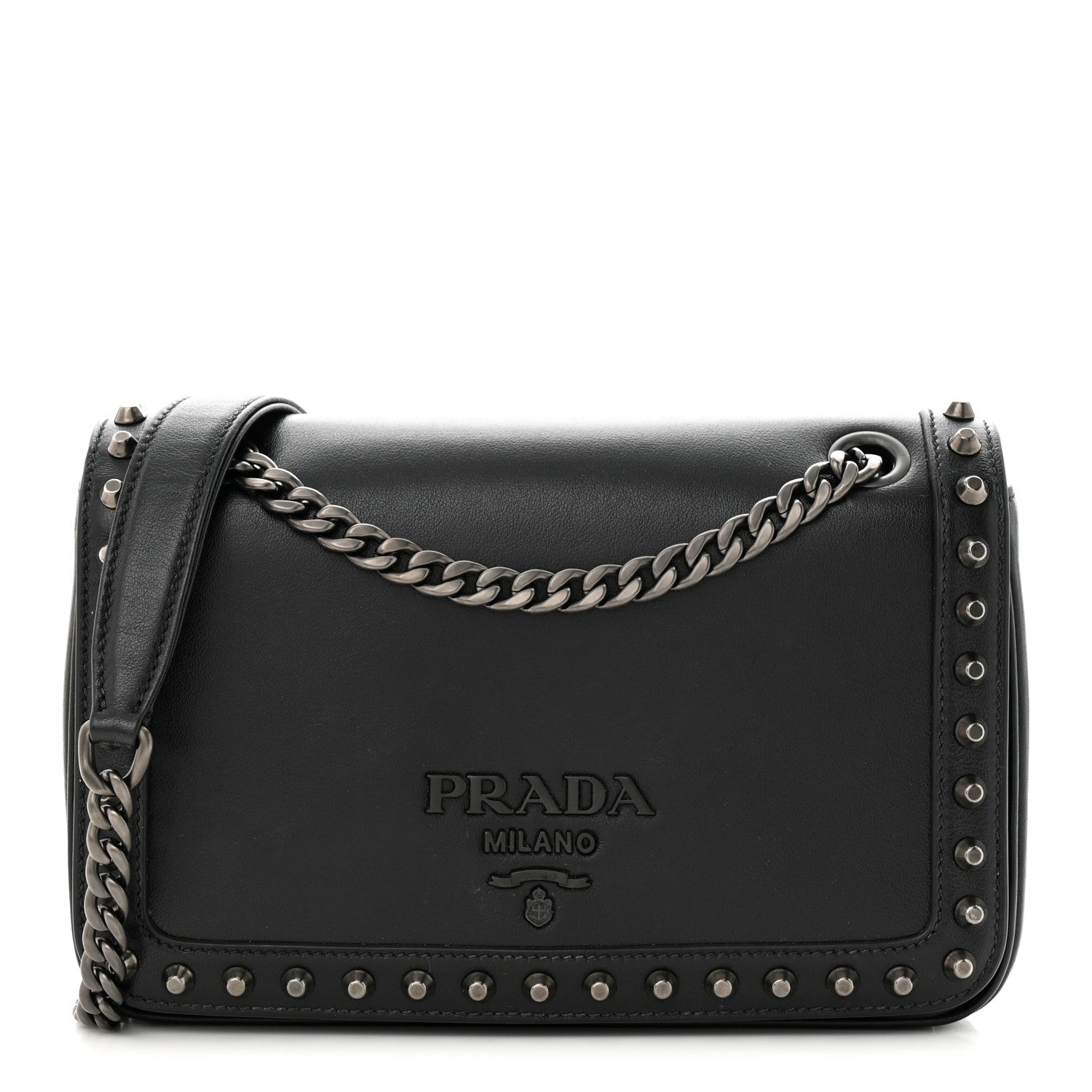 Prada Glace Calfskin Studded Crossbody Black 1 of 10