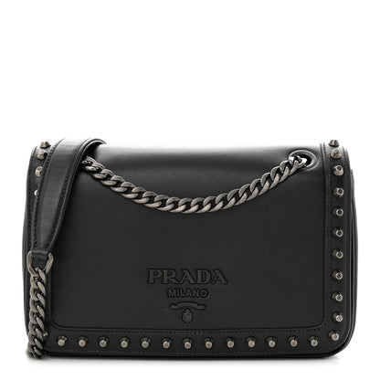 Prada Glace Calfskin Studded Crossbody Black 1 of 10