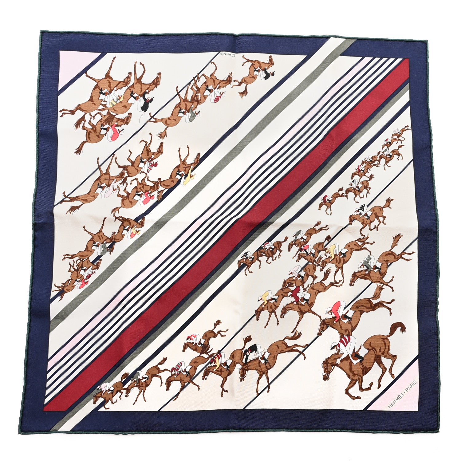 Hermes Silk Les Courses Scarf 45 Marine Beige Vert 1 of 3