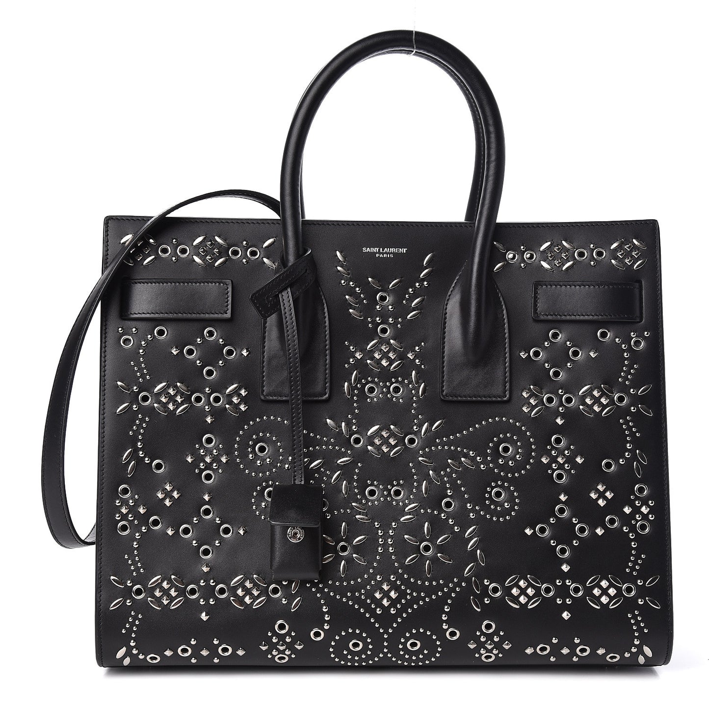 Calfskin Perforated Bandana Studded Small Sac De Jour Black