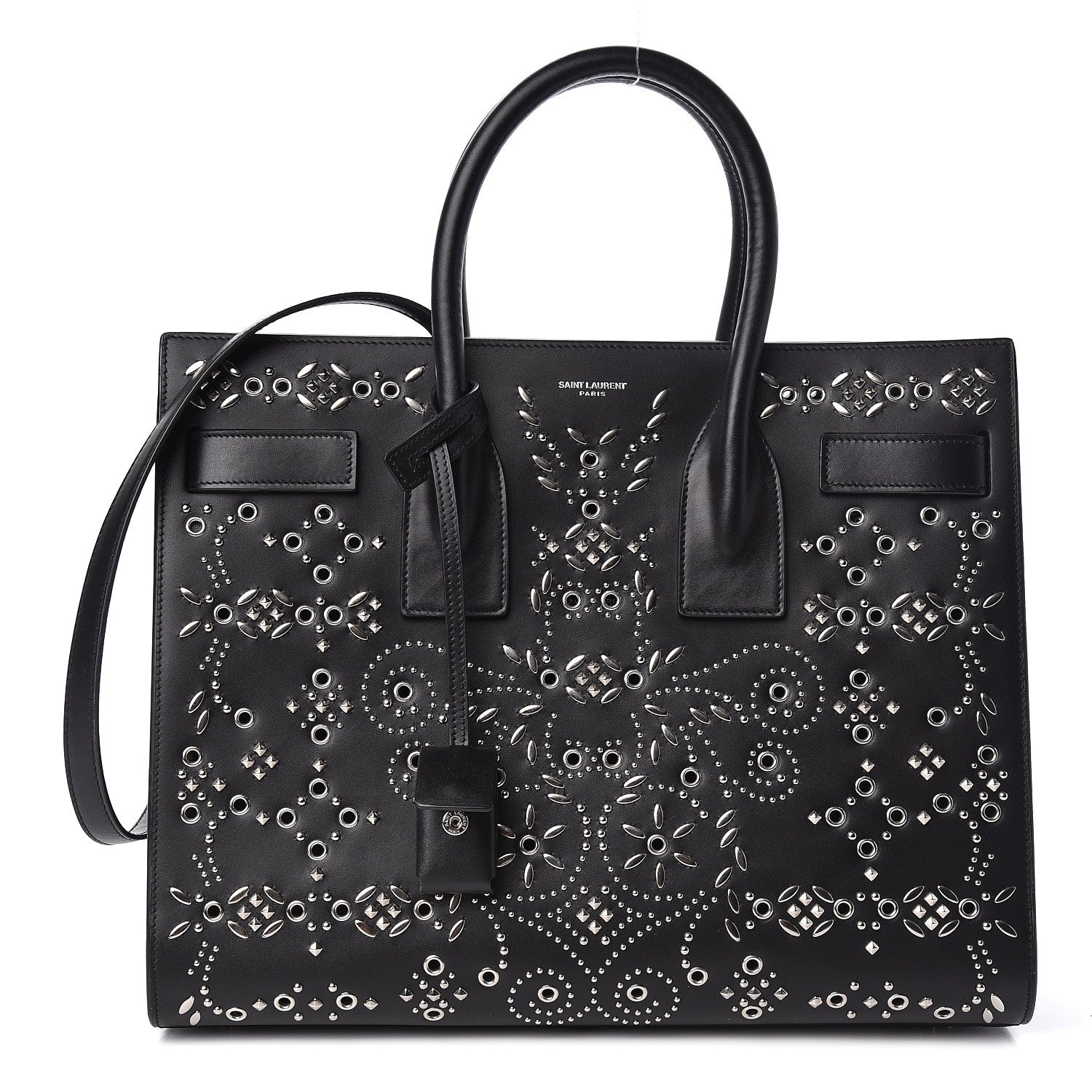 Saint Laurent Calfskin Perforated Bandana Studded Small Sac De Jour Black 1 of 10