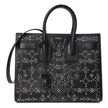 Saint Laurent Calfskin Perforated Bandana Studded Small Sac De Jour Black 1 of 10