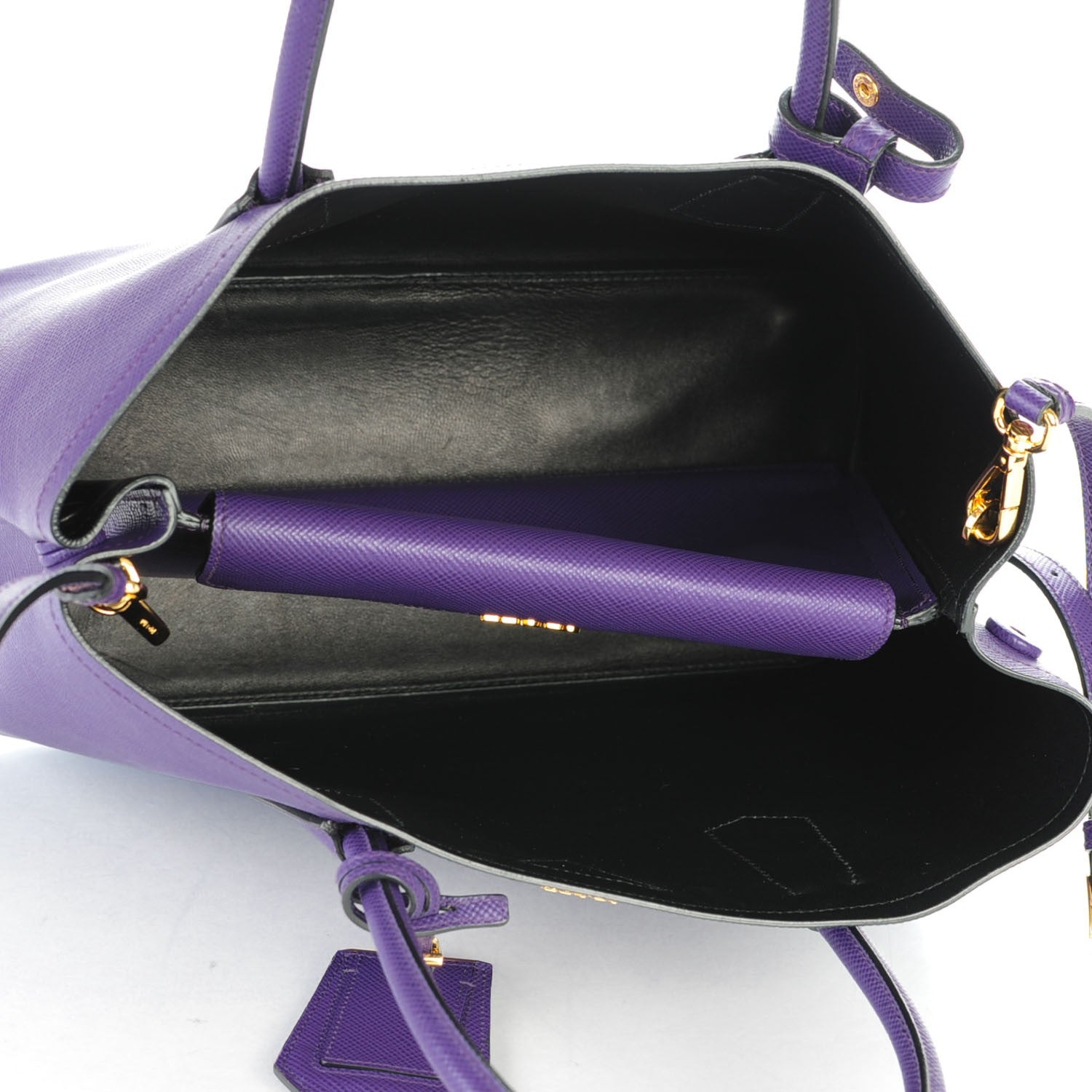 Prada Saffiano Cuir Large Double Bag Viola Nero Black 5 of 7