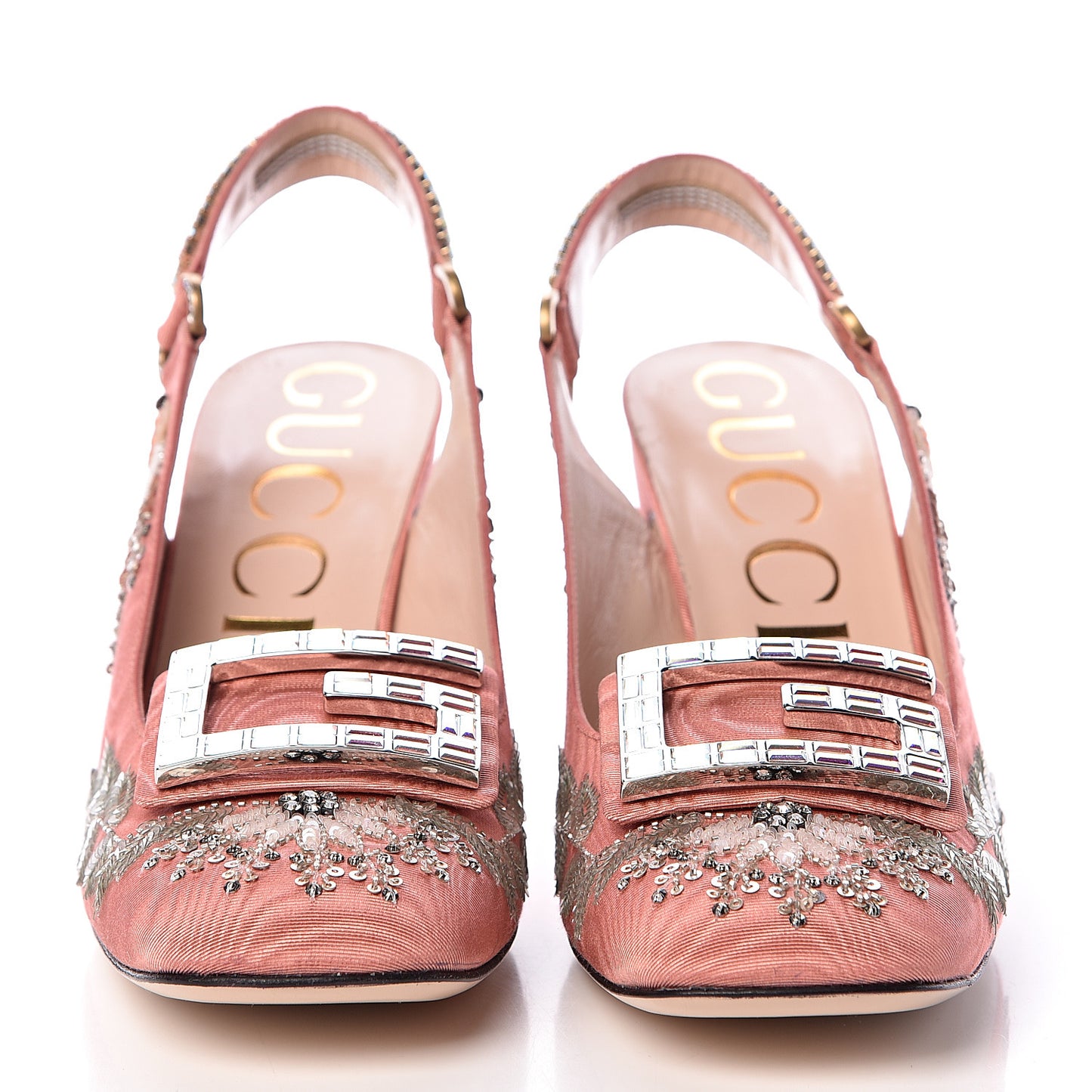 Moire Fabric Eyes Crystal Square G Madelyn Slingbacks 41 New Blush