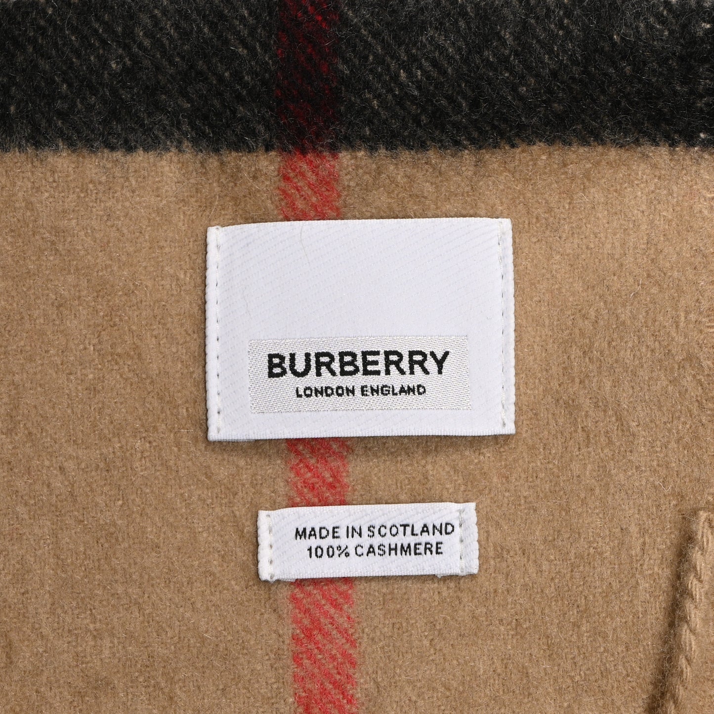 Cashmere Giant Check Fringe Scarf Camel