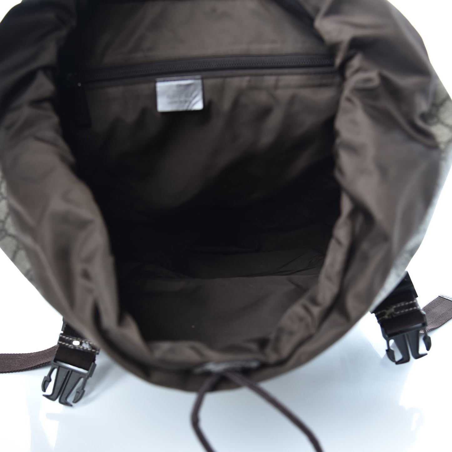 GG Supreme Monogram Large Interlocking G Double Buckle Backpack Dark Brown